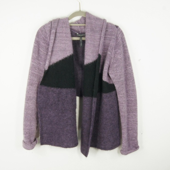 Sarah Pacini Purple Knit Mohair Wool Long Sleeve Asymmetrical Cardigan Sweater - Picture 3 of 3